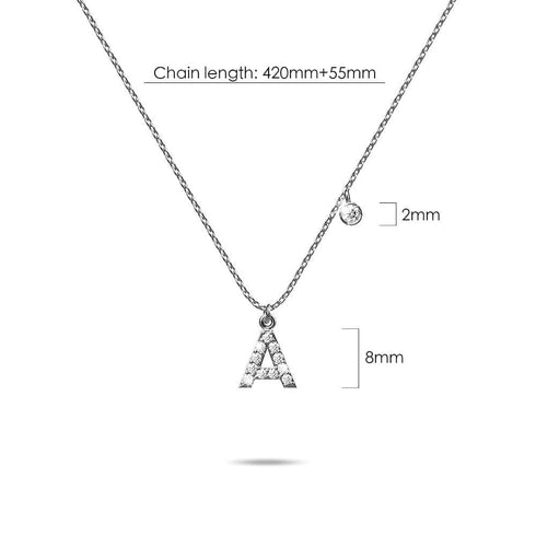 Solid 925 Sterling Silver Initial Crystal Personalised Alphabet Letter Necklace Silver